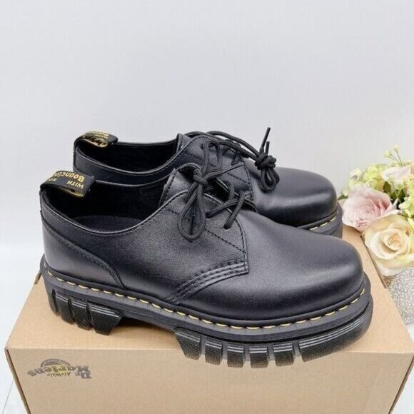 Dr. Martens Audrick 3-Eye Womens Platform Lace Up Shoe Black Nappa Lux US 10 - Picture 5 of 10